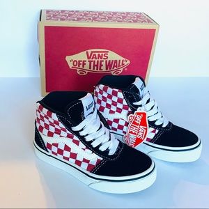 VANS Ward High Top Checkered skateboarding sneakers shoes size boys 13 red black